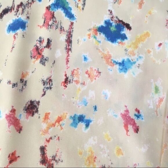 LELIS CREAM CHIFFON MULTICOLOR‎ ABSTRACT PAINT SPLATTER HIGH LOW ARTSY BLOUSE M - Picture 10 of 12